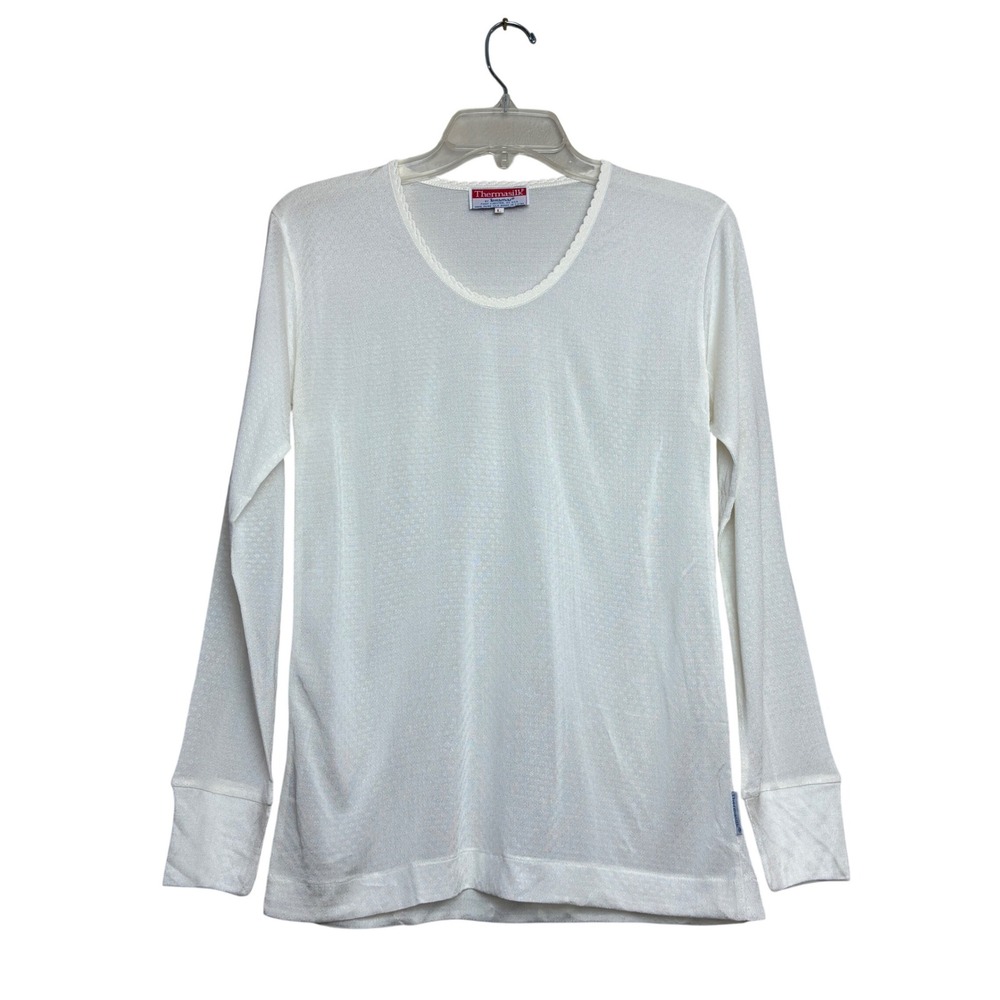 90s Thermal Thermasilk Top Womens Large Ivory 100% Silk Pointelle Base Layer